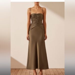 Shona Joy LUXE RUCHED BODICE MIDI DRESS - PINE